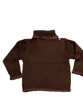 Load image into Gallery viewer, Girls Brown Cable Knit Beaded Ribbed Roll Up Jumper
