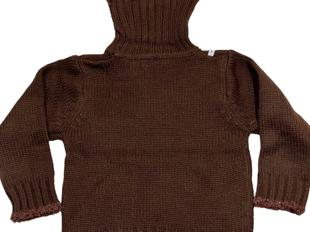 Girls Brown Cable Knit Beaded Ribbed Roll Up Jumper