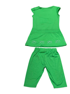 Girls Lime Green Kitty Cap Sleeve Top & Leggings Sets