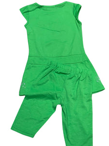 Girls Lime Green Kitty Cap Sleeve Top & Leggings Sets