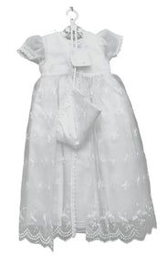 Baby Girls Toddlers Satin Mesh Embroidered Lace Baptism + Hood Christening Gown