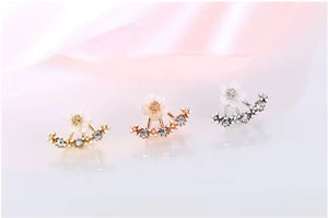 Ladies Double Sided Branch Flower Crystals Stud Earrings