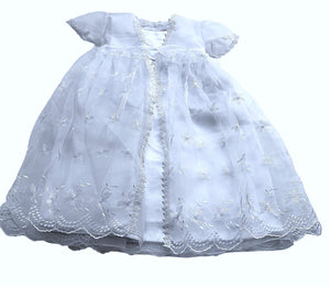 Baby Girls Toddlers Satin Mesh Embroidered Lace Baptism + Hood Christening Gown