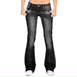 Ladies Low Waist Wash Crinkle Effects Stretchy Cotton Rich Bootcut Womens Jeans