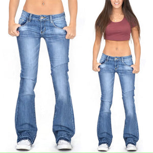 Ladies Low Waist Wash Crinkle Effects Stretchy Cotton Rich Bootcut Womens Jeans