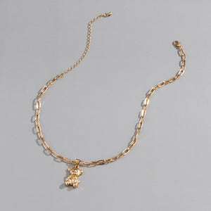 Gold Plated Cute Bear Pendant Clavicle Link Chain Necklace