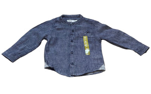 Boys Toddlers Navy Cotton Stand Collar Button Long Sleeve Shirts