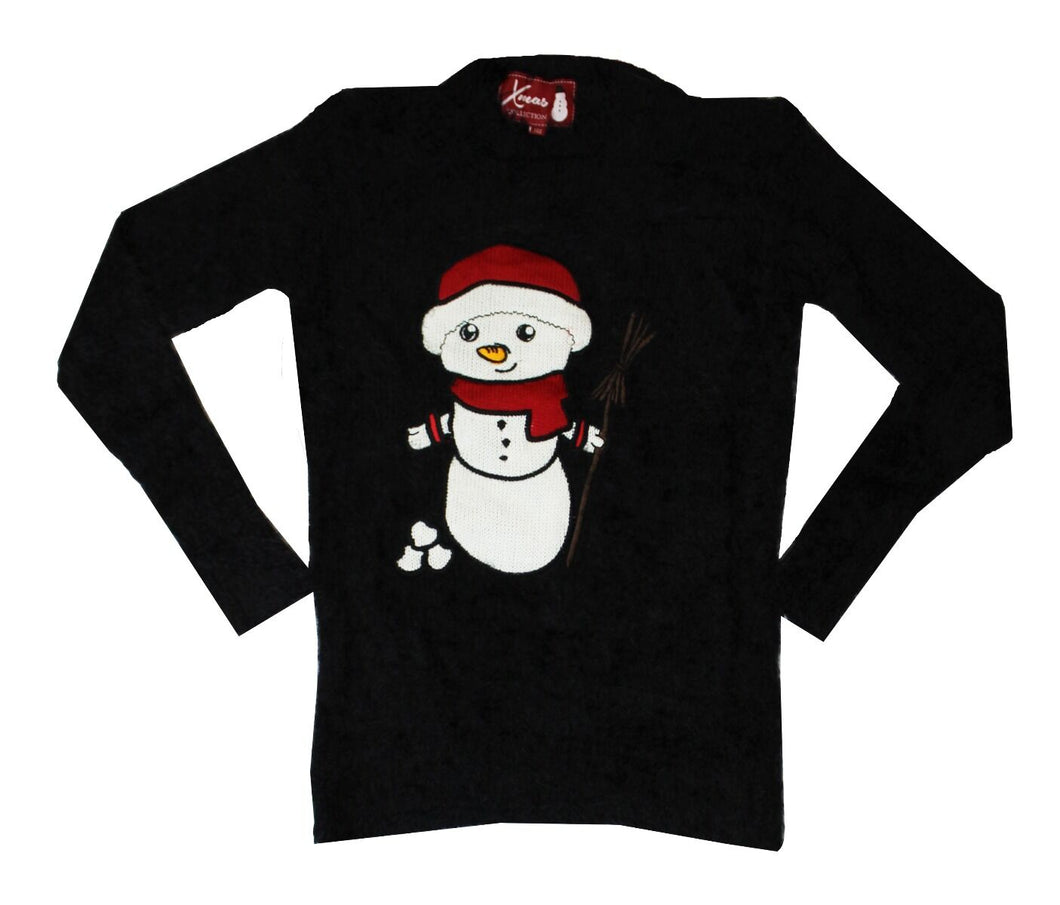 Girls Soft Fluffy Snowman Embroidery Long Sleeve Christmas Jumper