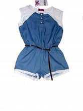 Load image into Gallery viewer, Girls Blue Lace Trim Elasticated Waist Belted Summer Playsuit
