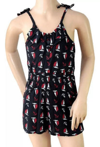 Girls Funky Diva Navy & Red Sailor Print Strappy Playsuit