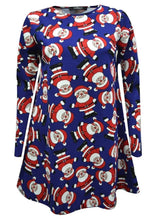 Load image into Gallery viewer, Girls Navy &amp; Red Snowman Santa Claus Long Sleeve Swing Christmas Dress
