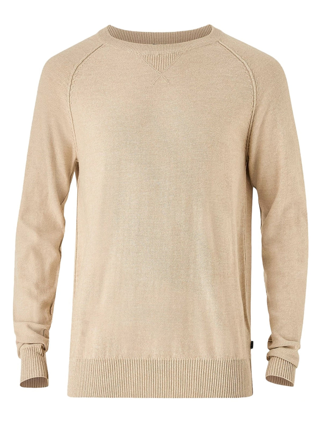 Mens Beige Crew Neck Deco Stitch Cotton Knit Big &Tall Jumper