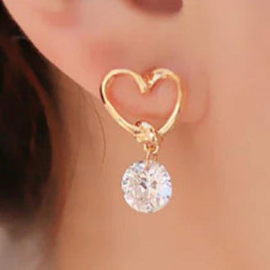 Gold Plated Cutout Heart Round Crystal Zircon Drop Earring