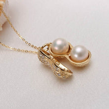 Load image into Gallery viewer, Unisex Gold Simulated Pearl Peanut With Crystals Link Necklace Set
