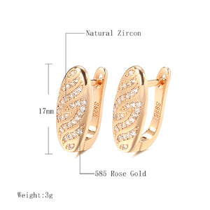 Ladies Rose Gold Oblong Wavy Natural Zircon Earrings