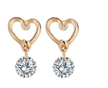 Load image into Gallery viewer, Gold Plated Cutout Heart Round Crystal Zircon Drop Earring
