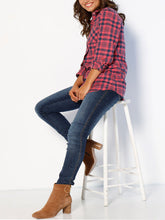 Load image into Gallery viewer, Ladies Red &amp; Black Multi Plaid Checked Cotton Long Sleeve Shirt Tops
