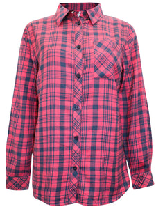 Ladies Red & Black Multi Plaid Checked Cotton Long Sleeve Shirt Tops