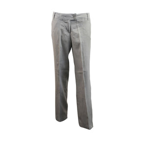 Grey Linen High Rise Straight Leg Trousers