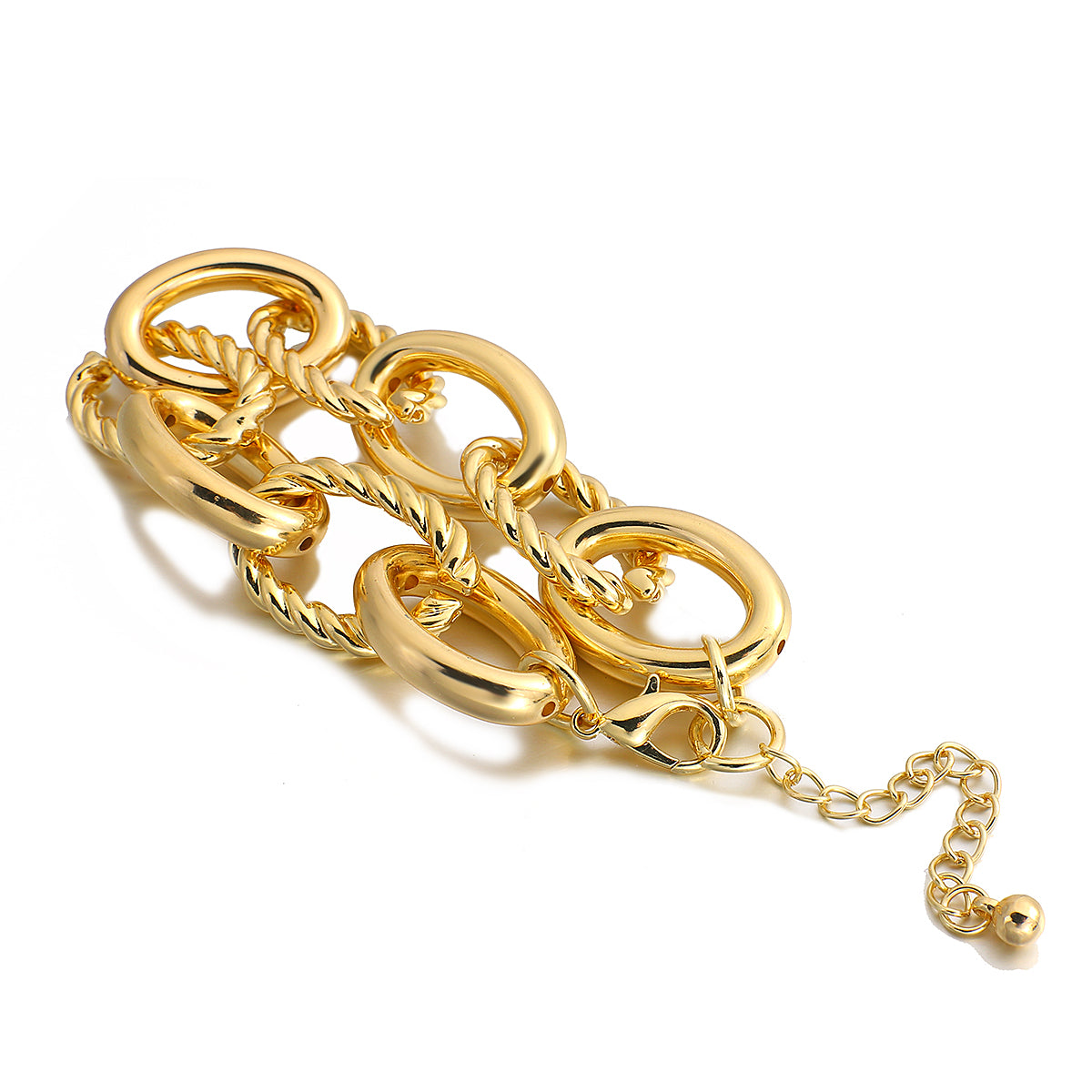 Ladies Gold Chunky Thick Oval Twist Smooth Link Chain Bracelet Womens  Handchain