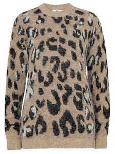 Ladies Beige Wool Blend Animal Print Knitted Jumper