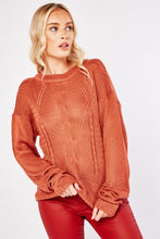 Load image into Gallery viewer, Ladies Rust Cable Knit Pattern Long Sleeve Regular Fit Jumper
